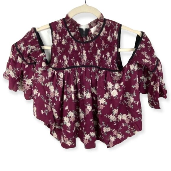 Cinq a Sept Silk Soha Top in Berry Multi Revolve Size Medium Floral Smocked Boho - Picture 7 of 8